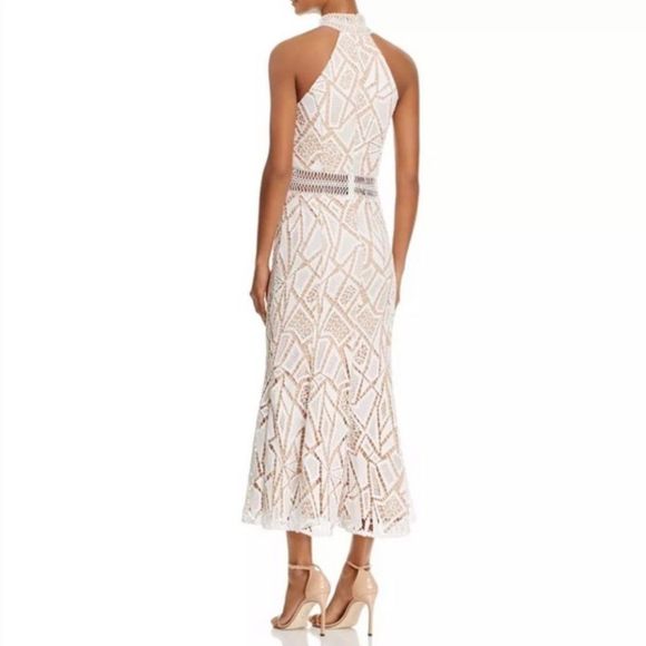 Jarlo Spring Ivory Nude Lace Illusion Flounce Halter Long Dress New With Tag 6 - Picture 2 of 11